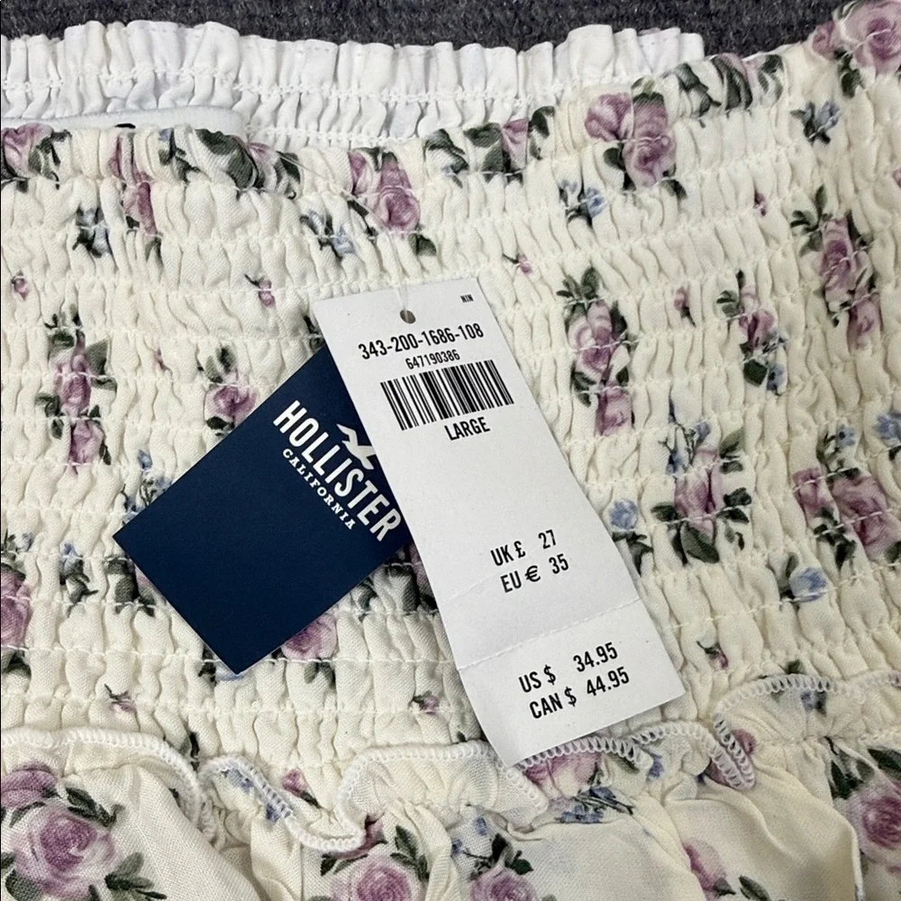NWT Hollister Smocked Waist Tiered Mini Skort with Lavender Rose Print Sz L (B5)